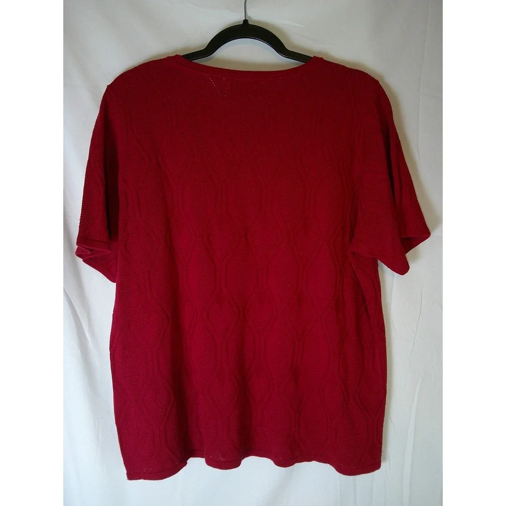 Alfred Dunner Womens Large Red Short Sleeve Textured Diamond Knit Crew Neck Top